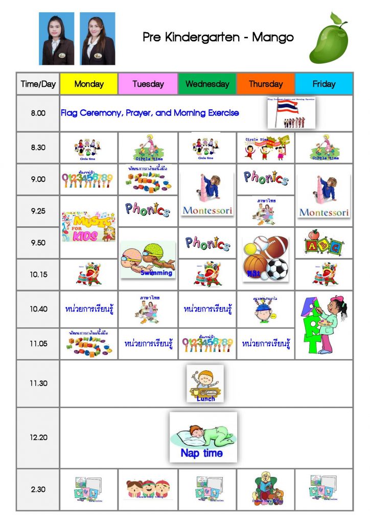 Classes Schedules-Pre .K-Mango-Kids